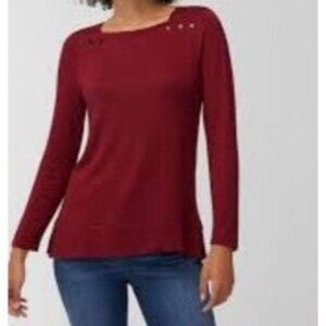 Chicos 1 Womens top Red Long Sleeve Button destail Size medium knit long sleeve